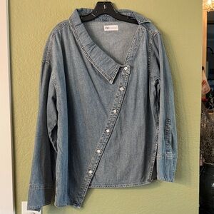Zara Denim Asymmetrical Shirt Size Small